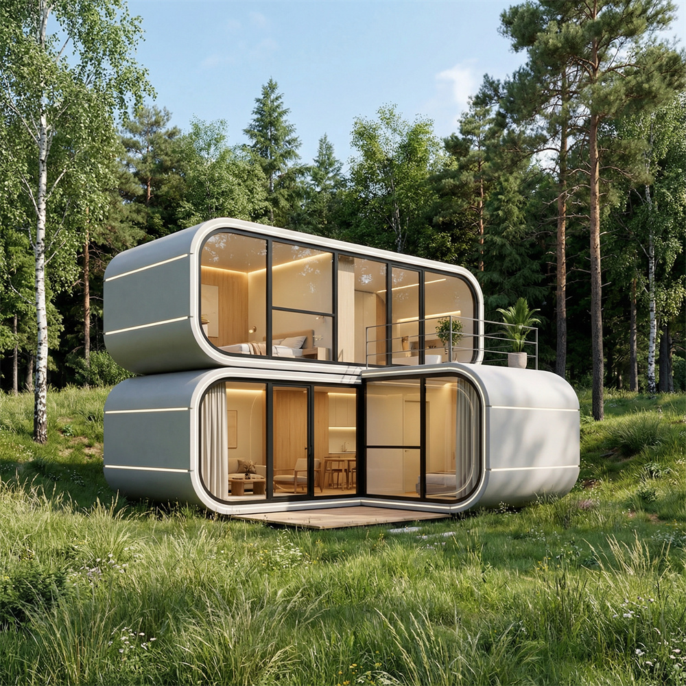 Casa cápsula espacial móvel empilhável direta em forma de arco
