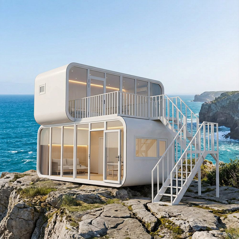 Cápsula portátil inteligente para espaço externo com escadas de acesso