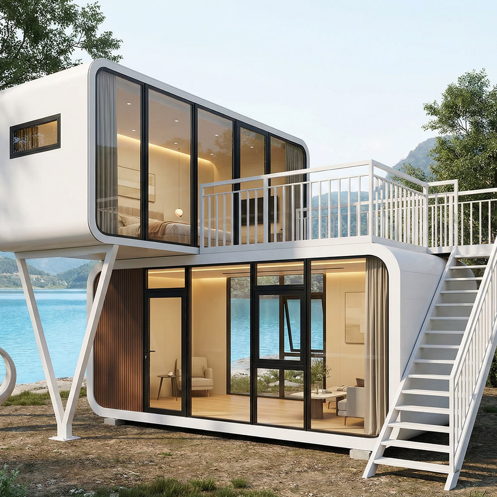 Cápsula portátil inteligente para espaço externo com escadas de acesso